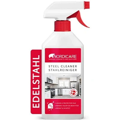 Image of Nordicare Stainless Steel Cleaner And Polish Spray Cleanser for Fridges Stove Oven Sink Removes Fingerprints, Water Marks, Residue Grease From Appliances Made in Denmark (500ml)