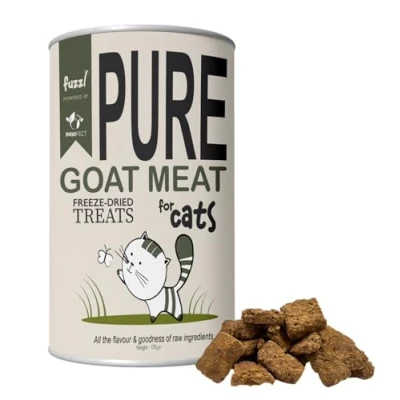 Image of Fuzzl Pure Freeze Dried 100% Goat Meat Cat Treats and Food Topper 150g Maxi Tube. Natural Wholesome Hypoallergenic Nutritious Food. Kitten Snacks