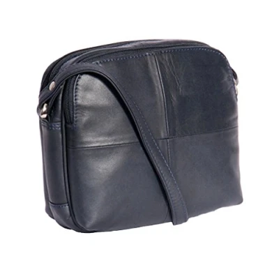 Image of Ladies Real Leather Cross Body Bag Womens Organiser Shoulder &#039;BARI&#039; NAVY BLUE 19x17x9cm
