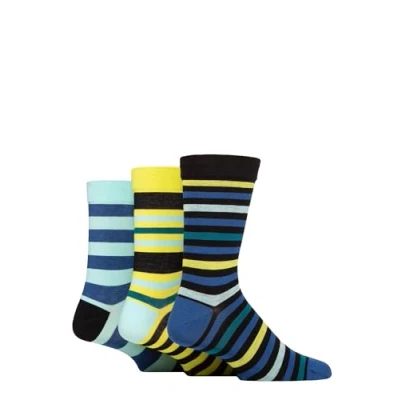 Image of SockShop Men&#039;s Comfort Cuff Socks Striped and Plain Soft Breathable &amp; Cooling Bamboo Material Multipack of 3 Pairs (UK, Numeric, 7, 11, Regular, Lime)