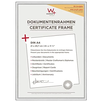 Image of walther Design Picture Frame Silver 21 x 29.7 cm (DIN A4) with Art Glass, New Lifestyle Plastic KVX130S