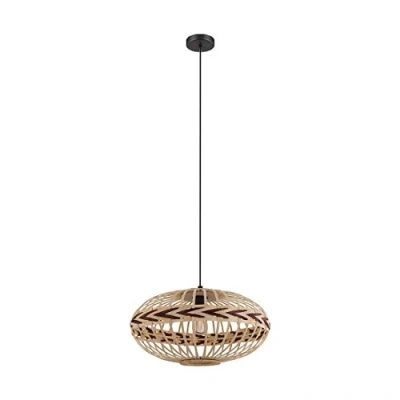 Image of EGLO Dondarrion Pendant Light, 1 Bulb Lamp Vintage, Scandinavian, Boho, Steel Hanging Wood, Dining Table Lamp, Living Room in Black, Natural, Wine Red, E27 Socket,