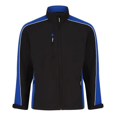 Image of ØRN Mens Workwear Sporty Two Tone Softshell Jacket, Breathable, Water Resistant, Machine Washable Avocet(4288), Black/Royal, Small