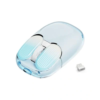 Image of MAMBASNAKE i069 Wireless Mouse, 2.4GHz with USB Mini Receiver, Cute Transparent Shell, 7 RGB Backlit, 1600 DPI Optical Tracking, Portable 400mAh Rechargeable Noiseless Mice (Blue)