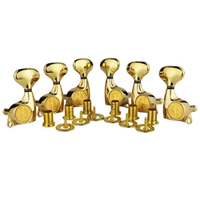 Image of Guyker 6Pcs Guitar Machine Heads (3L + 3R) 1:21 Sealed Tuning Key Pegs Tuners Set Replacement for ST Tele SG Style Electric or Acoustic Guitars Golden