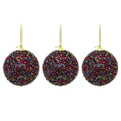 Image of Carousel Home Pack Of 3 Multicoloured Tinsel Christmas Tree Baubles Piece Hanging Ornament Xmas Decorations