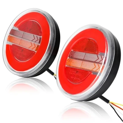 Image of Yuanjoy 2 Pack Round Trailer Lights 12V 24V Waterproof LED Hamburger Tail light Kit E mark certification Multifunction