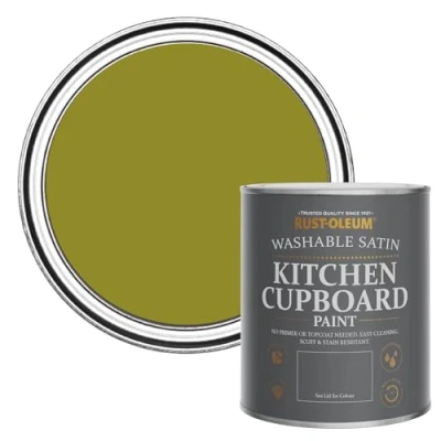 Image of Rust Oleum Green Scrubbable Kitchen Cupboard Paint in Satin Finish Pickled Olive 750ml
