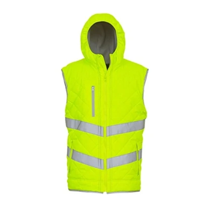Image of Yoko Unisex Adults Hi Vis Kensington Hooded Gilet (2XL) (Yellow)