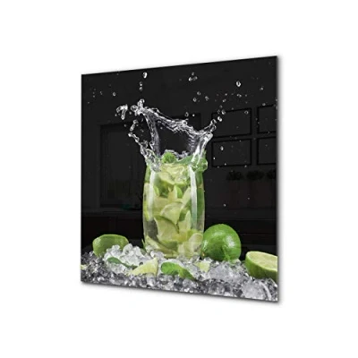 Image of Concept Crystal Stylish Tempered Glass backsplash kitchen splashback upstand BS09 Water splash Series: Lime Mojito Drink