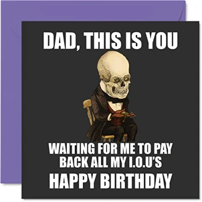 Image of Funny Birthday Cards for Dad I.O.U Joke Happy Card from Son Daughter, Banter Father Gifts, 145mm x Rude Humour Greeting Gift Daddy Papa