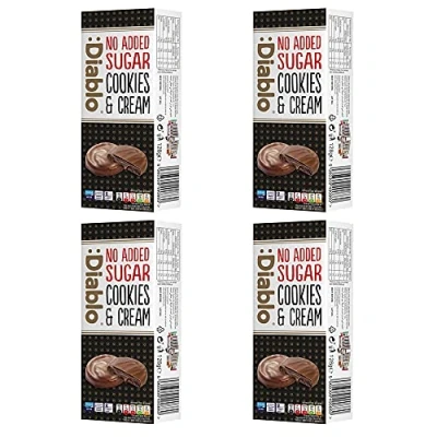 Image of Diablo Dark Cookies with Brownie filling covered in Chocolate No Added Sugar Sweetened Maltitol Perfect for Gifting 128g (Pack Of 4)