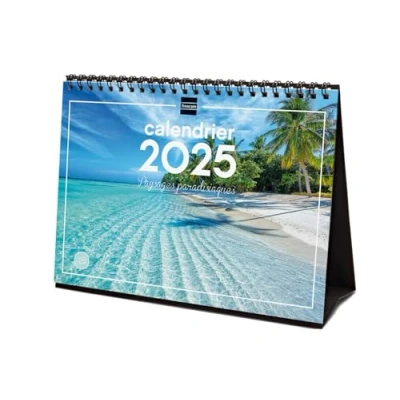 Image of Finocam Calendar Desktop Images to write 2025 1 month per page January December (12 months) Paradise Landscapes French