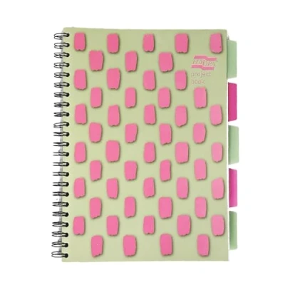 Image of Exacompta Europa Splash Ref EU1507Z Project Book Featuring 5 Plastic Dividers, Bright PP Cover, 200 Lined Pages, A4 Size with Micro Perforated Pink/Green Cover