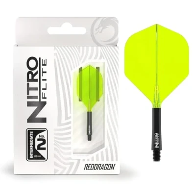 Image of RED DRAGON Darts Nitro Flite Integrated Flight &amp; Shaft System No.2 Shape and Design Black Yellow Colour, Intermediate Length