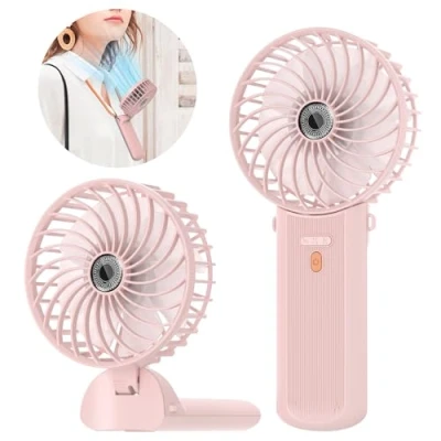 Image of Lepwings Portable Mini Handheld Fan Rechargeable Neck Hanging with 16 Hour Cooling, Personal Handy 4 Speeds Foldable Pocket for Summer Outdoor Travel Home Office Pink
