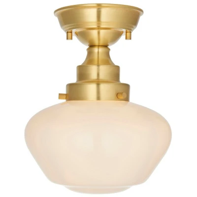 Image of Finale Semi Flush Ceiling Light Brass Plate &amp; Opal Glass