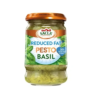 Image of Sacla Italian Basil Pesto Reduced Fat, Perfect with Pasta, Salmon, Sandwiches and Salads Made Fragrant Basil, Cheese, Cashews Pine Nuts 190g (Pack of 1)
