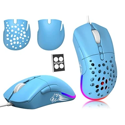 Image of ZIYOU LANG G PRO D19 Mice Gaming Mouse, Wired for Laptop PC Rgb Mouse Gaming, Programmable 7Buttons Usb Up To 12,000 Dpi Honeycomb Shell Optical Ultra Light Blue