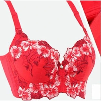 Image of Thick Padded Add 2 Cups Bra Women Push up Brassiere Deep V Lace Underwire Bras D (36B,Red)