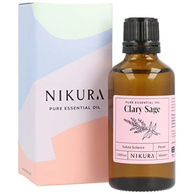 Image of Nikura Clary Sage Essential Oil 50ml 100% Pure Natural Oils Perfect for Aromatherapy, Diffusers, Humidifier, Bath Great Self Care, Stress Relief, Calming Vegan &amp; UK Made