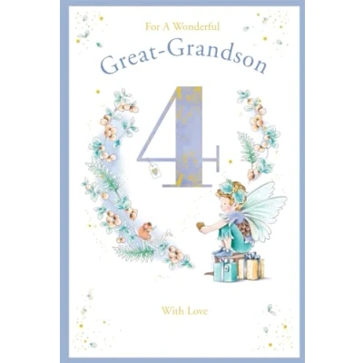 Image of Great Grandson 4th Birthday Card Age 4 Berry Pixie 9&quot; x 6&quot; Lovely Verse
