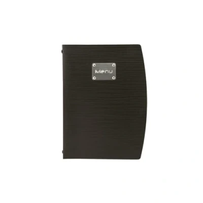 Image of Securit Rio Menu Flexible PU A4 Holder with 4 Page View, Easy Clean Display, Premium Silver Detail for Restaurant Black