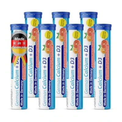 Image of German Calcium + Vitamin D Drink Effervescent Tablets 140 Servings Orange Grapefruit Flavour 500 mg Calcium, 2,5 μg D3 T&amp;D Pharma Made in Germany