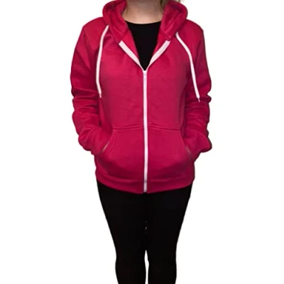 Image of True Face Ladies Hoodie Zip Up Plain Womens Sweatshirt Fleece Full Zipper Hooded Long Sleeve Zipped Top (Large, Hot Pink)