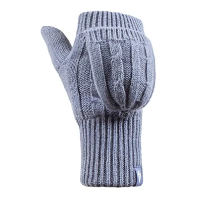 Image of HEAT HOLDERS Womens Thermal Converter Fingerless Cable Knit 2.3 tog Gloves (Dusky Blue)