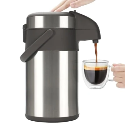 Image of Olerd Coffee Pump Flask, 3L Stainless Steel Airpot Hot Beverage Dispenser &amp; Water Urn Carafe Perfect for and Tea