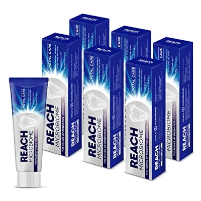 Image of REACH Microbiome Toothpaste Total Care 120g x 6, Strong Mint Flavor, Whitening Fresh Breath Anti Plaque, Probiotic Ingredients, Clean Healthy Teeth Gums Tartar Cavity, Daily Oral Enamel Dental