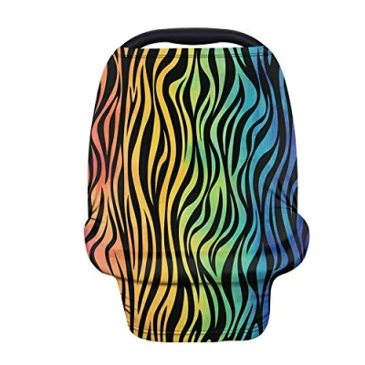 Image of TOADDMOS Personalized Rainbow Zebra Animal Print Stretchy Car Seat Cover for Babies,Nursing Breastfeeding Cover,Soft Breathable Infant Carseat Canopy,Shopping Cart/High Chair/Stroller Covers