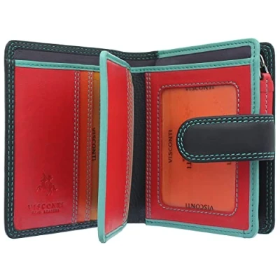 Image of Visconti Leather Rainbow Collection Bali Purse RFID Blocking RB40 Black/Rhumba