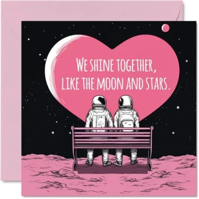 Image of Romantic Anniversary Card for Him Her Lunar Love Valentines Day Boyfriend Girlfriend Husband Wife Partner, 145mm x Cute Greeting Cards Fiance Fiancee