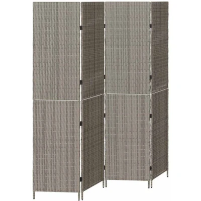 Image of vidaXL Room Divider 4 Panels Foldable Grey 195x180 cm Poly Rattan