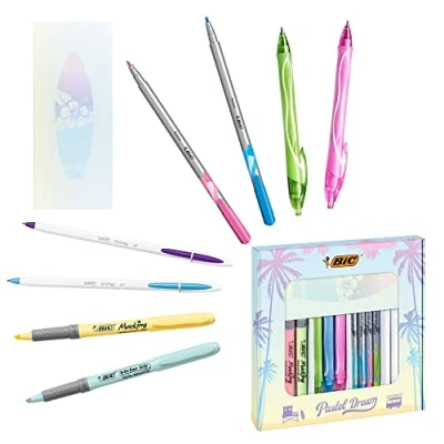 Image of Bic Pastel Dream Kit 3 Gel Pens/4 Felt Writing Highlighter Ball Pens/1 Notepad Gift Box of 16, turquoise