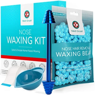 Image of Medi Grade Nose Waxing Kit for Men and Women with Reusable Wax Sticks Microwavable Cup, 50g Eco friendly Unsightly, Itchy Nasal Hair Remover Skin Tape, Bag