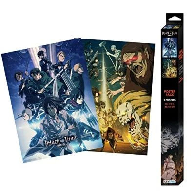 Image of ABYstyle GBEye Attack on Titan Set 2 Chibi Posters of 2, Multi Colour, 52 x 38 cm
