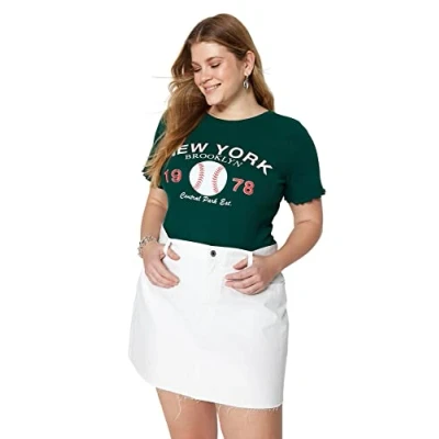 Image of Trendyol Women Fitted Basic Crew Neck Knit Plus Size Blouse,Emerald,4XL