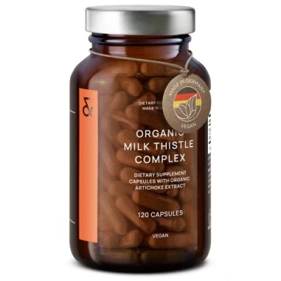 Image of Organic Milk Thistle &amp; Artichoke Extract Complex Rich in Silymarin Bitters 120 Capsules = 60 Days Supply Vegan Non GMO Made Germany