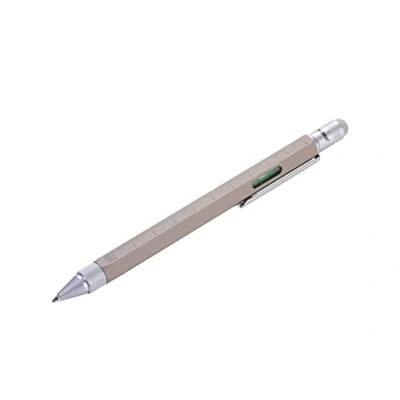 Image of Troika Construction PIP20/BE Multitasking ballpoint pen in concrete look centimetre/inch ruler, 1:20 m/1:50 m scale spirit level slotted/flat head screwdriver brass grey
