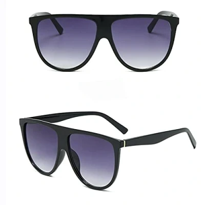 Image of Oversized Black Flat Top Large Shield Fashion Sunglasses Women Ladies Designer Style Frames Big Retro Vintage Light UV400 Gradient