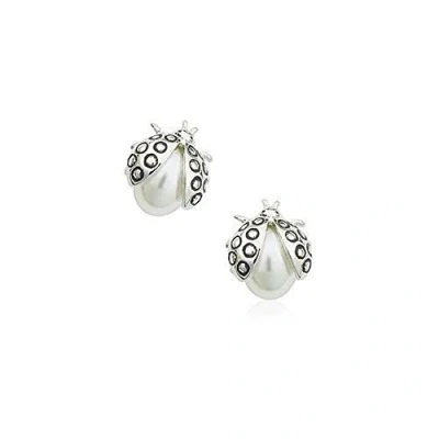 Image of Crystalline Azuria Women Girls 18ct White Gold Plated Simulated Pearls Ladybugs Stud Earrings
