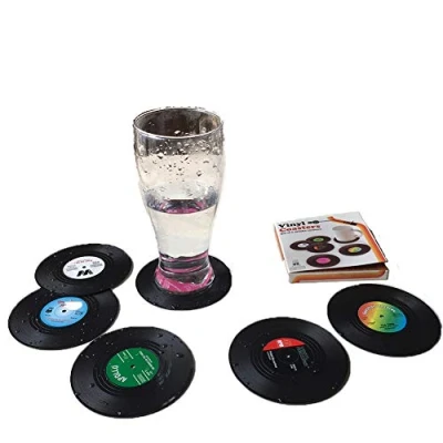 Image of Tafeiya Personalised Set of 6 Retro CD Record Vinyl Anti Heat/Slip Drinks Coasters for Coffee Tea Beer Mug Wine Glass BottleTabletop Protection from Water Marks &amp; Damage Home and Bar