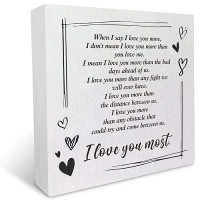 Image of KOPUTE I Love You Most Wooden Box Sign Desk Decor, When Say Wood for Farmhouse Home Office Shelf Table Decoration Wedding Gift 5 x Inches