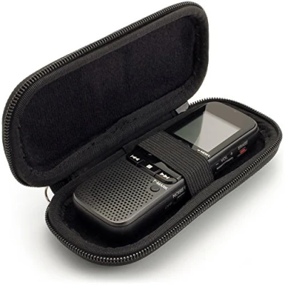 Image of iGadgitz Black EVA Zipper Carrying Hard Case Cover for Digital Voice Recorders (Internal Dimensions: 125x50x22mm)