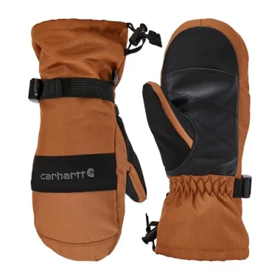 Image of Carhartt Girls&#039; Waterproof Insulated Gauntlet Mitt Pair of Gloves, Brown/Black, S