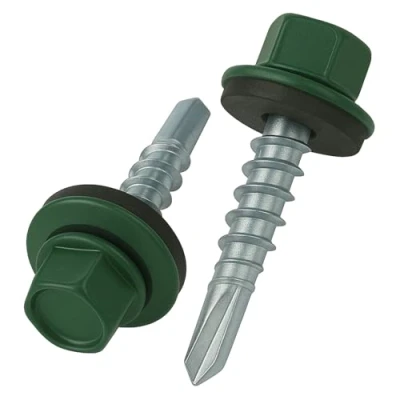Image of 4.8 mm x 25 Roofing Screws, Hex Head Self Drilling Color (RAL 6005 Moss Green) Roof Screws with EPDM Sealed Washer, Rust Proof Zinc Plated Hardened Coarse Threads Screw for Outdoor Use (50 pcs)
