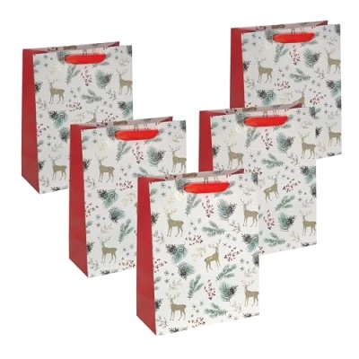 Image of SIGEL GT121 Large Premium Paper Gift Bags, Set of 5, 26 x 33 cm, Christmas Motifs Watercolour, Bags